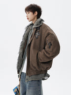 American Retro Soaring Eagle Fur Collar Fleece Lined Puffer Jacket [DROP3-007]