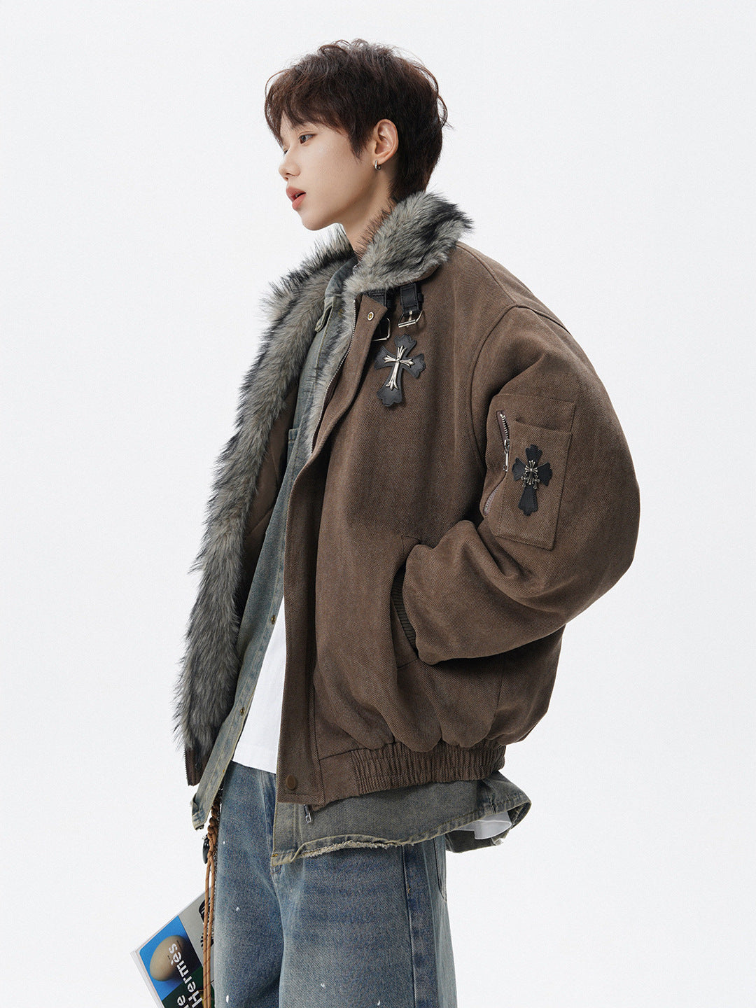 American Retro Soaring Eagle Fur Collar Fleece Lined Puffer Jacket [DROP3-007]