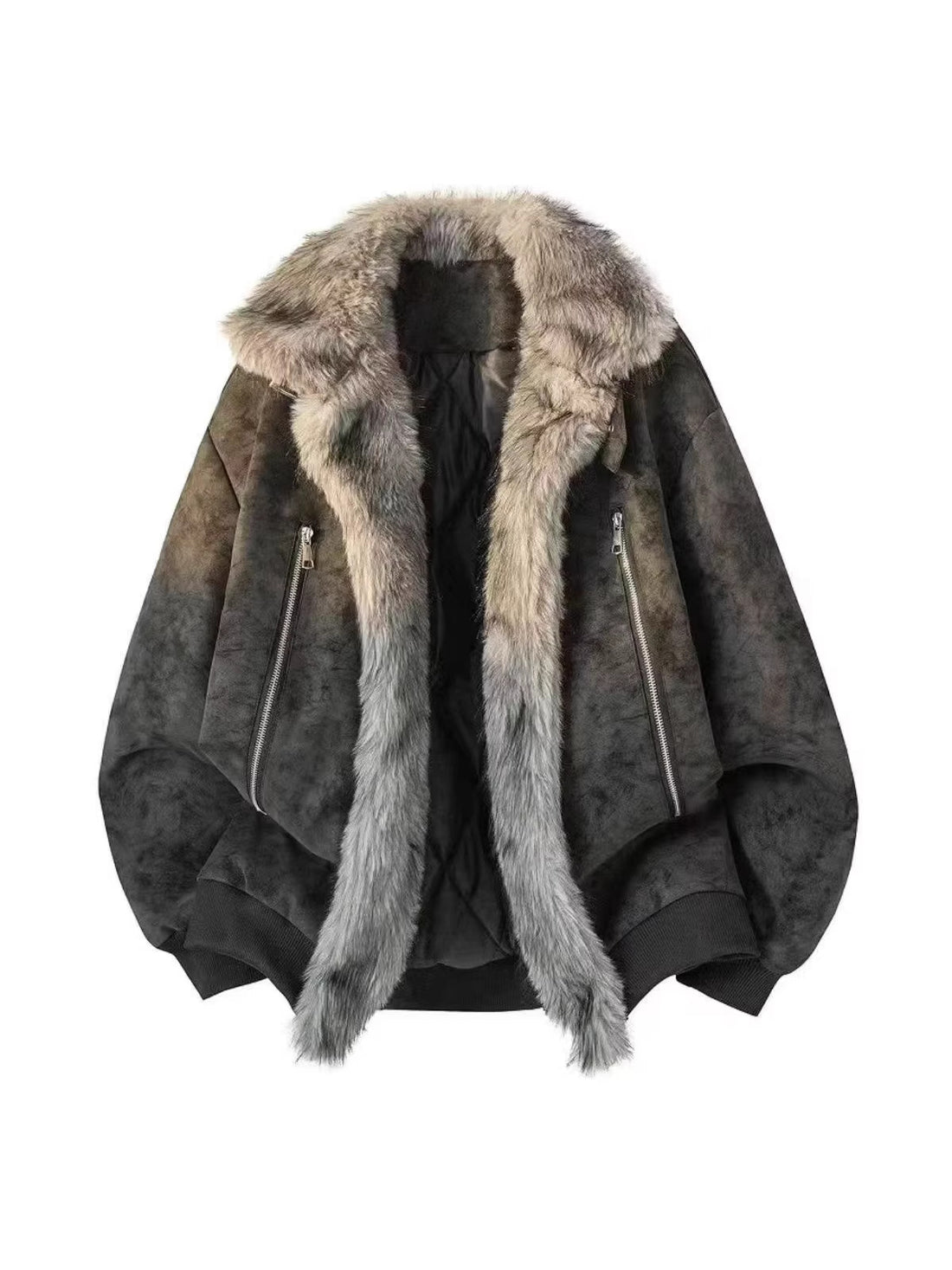 Winter New Vintage Distressed Soaring Eagle Puffer Jacket, Unisex Loose Fit, Deconstructed Design with Brushed Fabric & Fur Collar [DROP3-008]