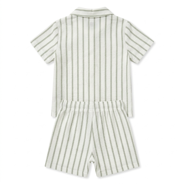 [WHOLESALE ONLY - CONTACT TO ORDER] Toddler Boys Striped Waffle Gauze Shirt & Shorts 2-Piece Summer Set (Sage Green) - Catalog Display Only (Do Not Order Directly)