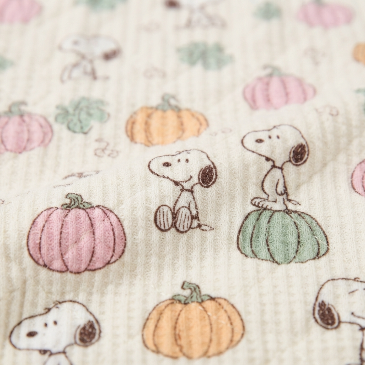 [WHOLESALE ONLY - CONTACT TO ORDER] Women's Snoopy Fall Pumpkin Print Ribbed Knit Pajama Pants Elastic Waist Wide-Leg Lounge Trousers - Do Not Buy Direct