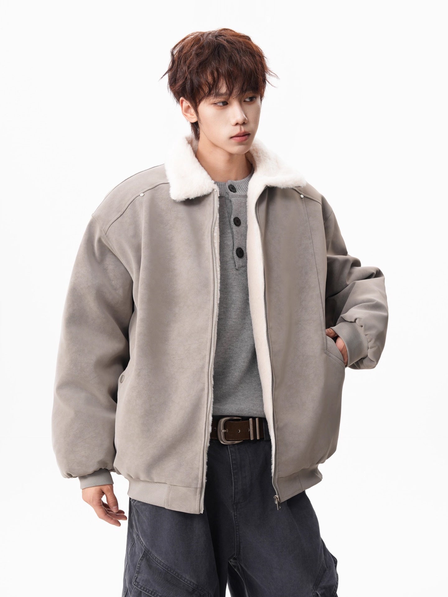 American-Style PU Leather Jacket with Sherpa Lining[DROP3-018]