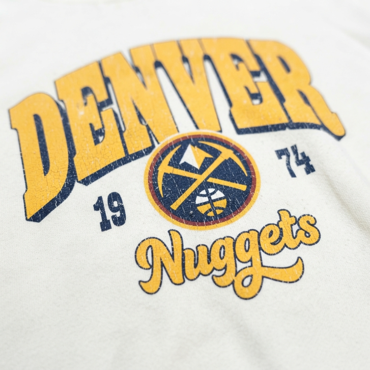 [WHOLESALE ONLY - CONTACT TO ORDER] NBA Denver Nuggets Vintage Varsity Cropped Fleece Hoodie Cream Striped Rib Pullover - Do Not Buy Direct