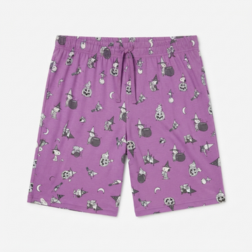 [WHOLESALE ONLY - CONTACT TO ORDER] Women's Halloween Witch Snoopy Pajama Shorts Purple Elastic Waist Cotton Blend Lounge Sleep Shorts - Do Not Buy Direct