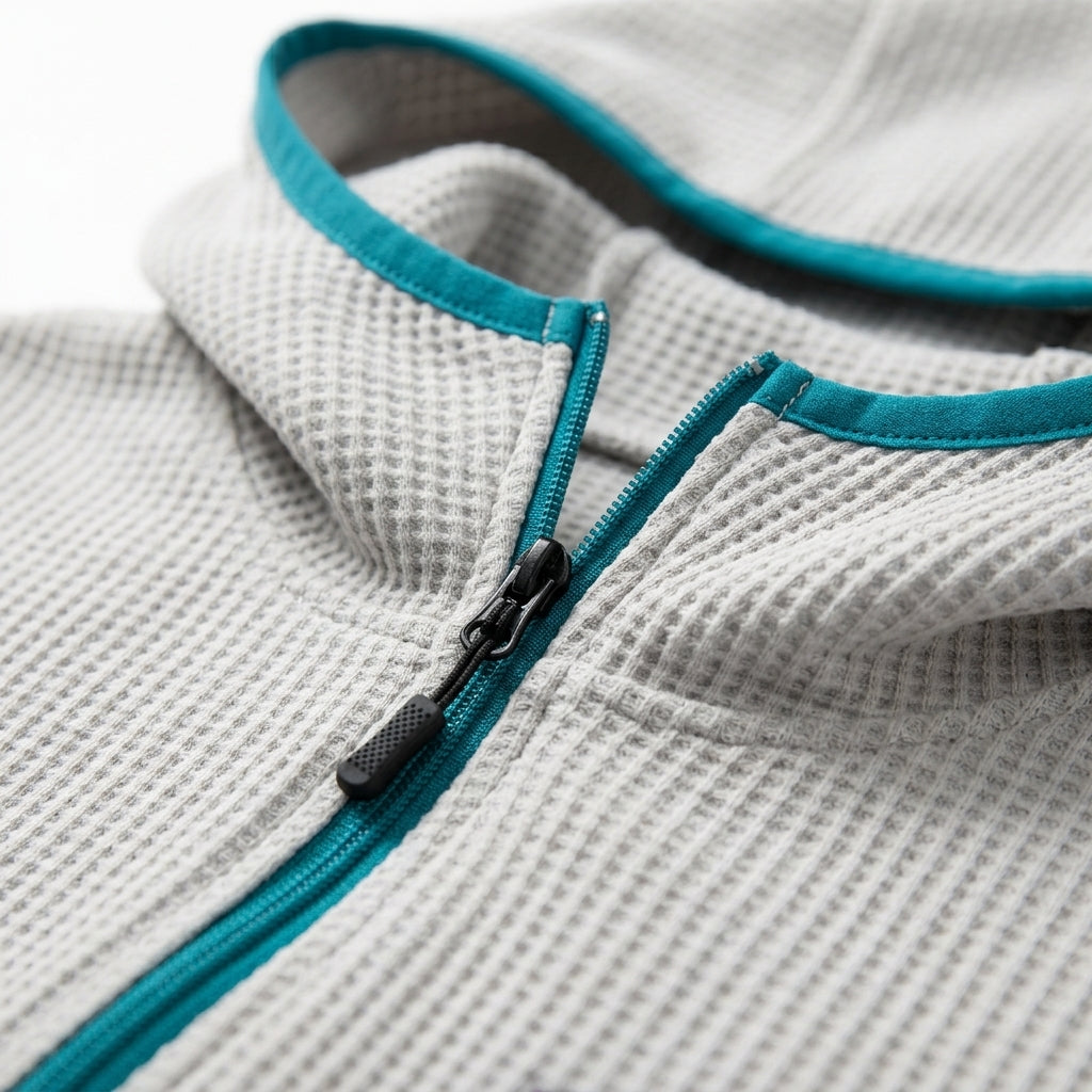 [WHOLESALE ONLY - CONTACT TO ORDER] Unisex Heavyweight 360GSM 80% Cotton Waffle Grid Quarter-Zip Pullover Hoodie with Contrast Nylon Pocket (Heather Light Grey) [AW-101]