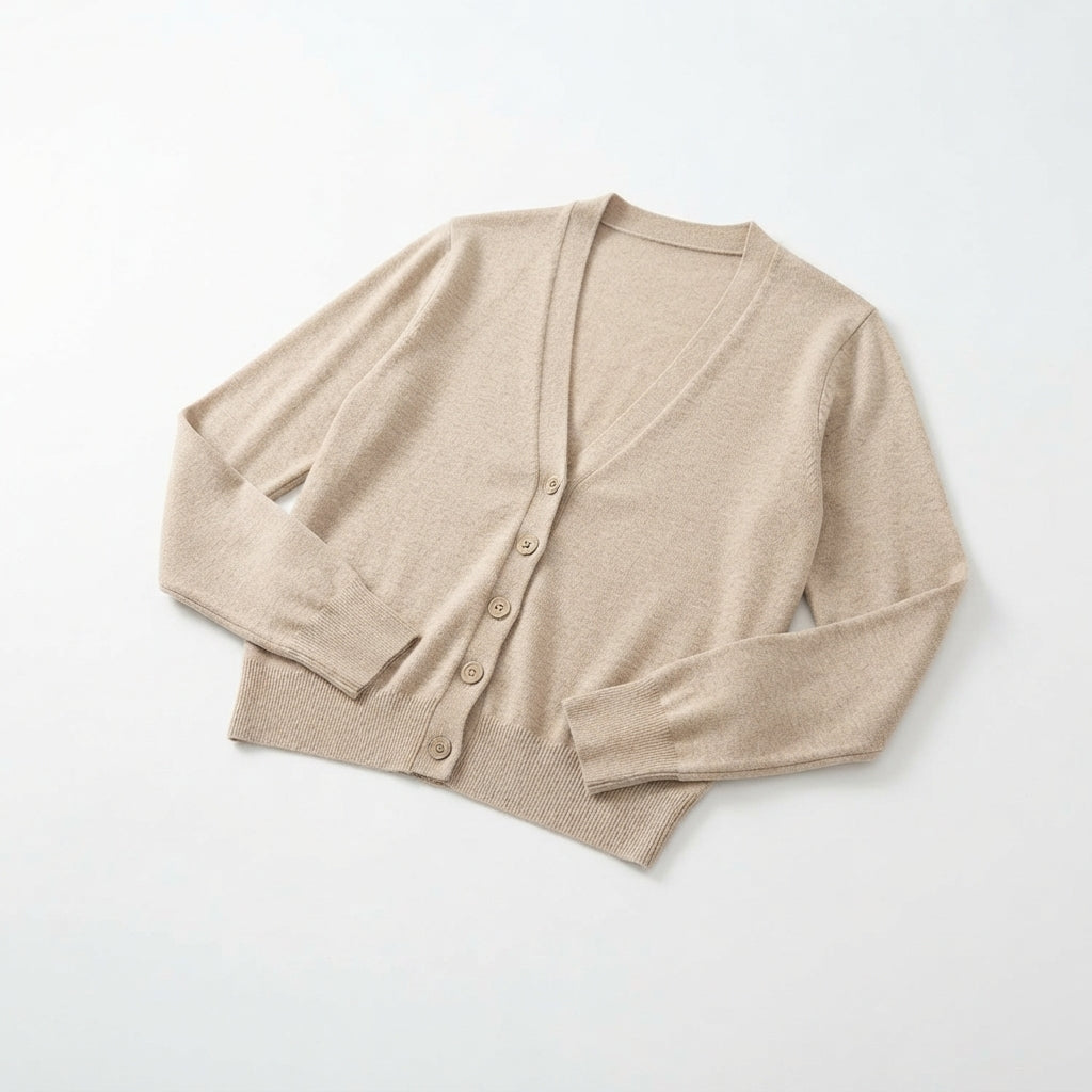 [WHOLESALE ONLY - CONTACT TO ORDER] Women's Ultra-Soft Cashmere-Feel Plain Knit Deep V-Neck Button-Front Cardigan Sweater (Heather Oat Melange) [AW-205]