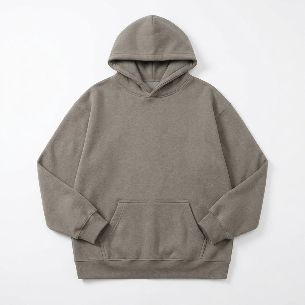 [WHOLESALE ONLY - CONTACT TO ORDER] Unisex Heavyweight 420GSM 85% Combed Cotton Brushed Fleece Blank Boxy Pullover Hoodie (Washed Mineral Taupe Brown) [AW-115]