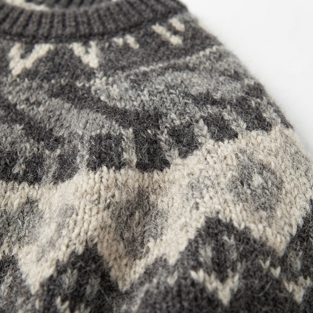 [WHOLESALE ONLY - CONTACT TO ORDER] Unisex Nordic Fair Isle Circular Yoke Brushed Knit Crewneck Pullover Sweater (Heather Charcoal Grey) [AW-211]