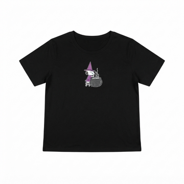 [WHOLESALE ONLY - CONTACT TO ORDER] Women's Halloween Witch Snoopy Graphic T-Shirt Black Short Sleeve Cotton Crewneck Tee - Do Not Buy Direct