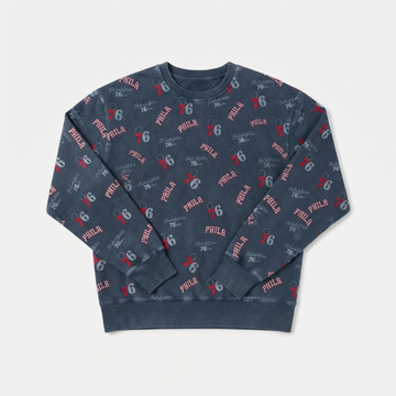[WHOLESALE ONLY - CONTACT TO ORDER] NBA Philadelphia 76ers Vintage Mineral Washed All-Over Print Crewneck Sweatshirt Long Sleeve Pullover - Do Not Buy Direct