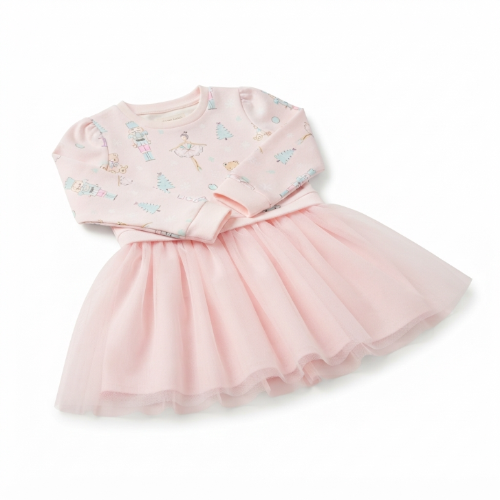[WHOLESALE ONLY - CONTACT TO ORDER] Toddler & Girls Pastel Pink Nutcracker Ballerina Long Sleeve Tulle Tutu Dress - Holiday Catalog Display Only (Do Not Order Directly)