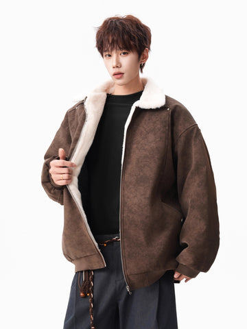 American-Style PU Leather Jacket with Sherpa Lining[DROP3-018]