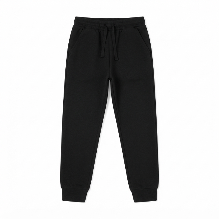 [WHOLESALE ONLY - CONTACT TO ORDER] Kids Unisex Black Cotton Fleece Jogger Sweatpants - Comfy Drawstring Waist Pockets Lounge Pants (Do Not Order Directly)