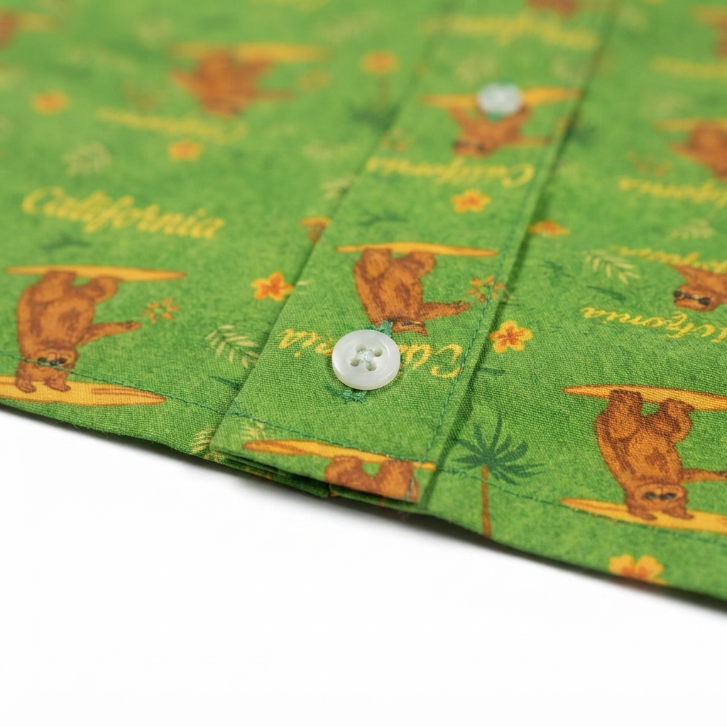 [WHOLESALE ONLY - CONTACT TO ORDER] Men's California Surfing Bear Hawaiian Aloha Shirt Retro Green Short Sleeve Resort Beach Button Up - Do Not Buy Direct