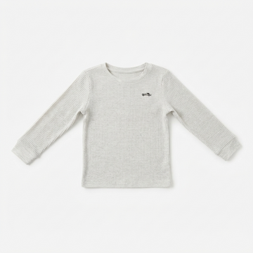 [WHOLESALE ONLY - CONTACT TO ORDER] Toddler Boys Heather Grey Waffle Knit Long-Sleeve Thermal T-Shirt - Car Embroidered Cotton Base Layer (Do Not Order Directly)