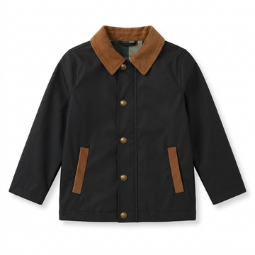 [WHOLESALE ONLY - CONTACT TO ORDER] Toddler & Boys Corduroy Collar Barn Jacket with Plaid Lining (Black) - Catalog Display Only (Do Not Order Directly)