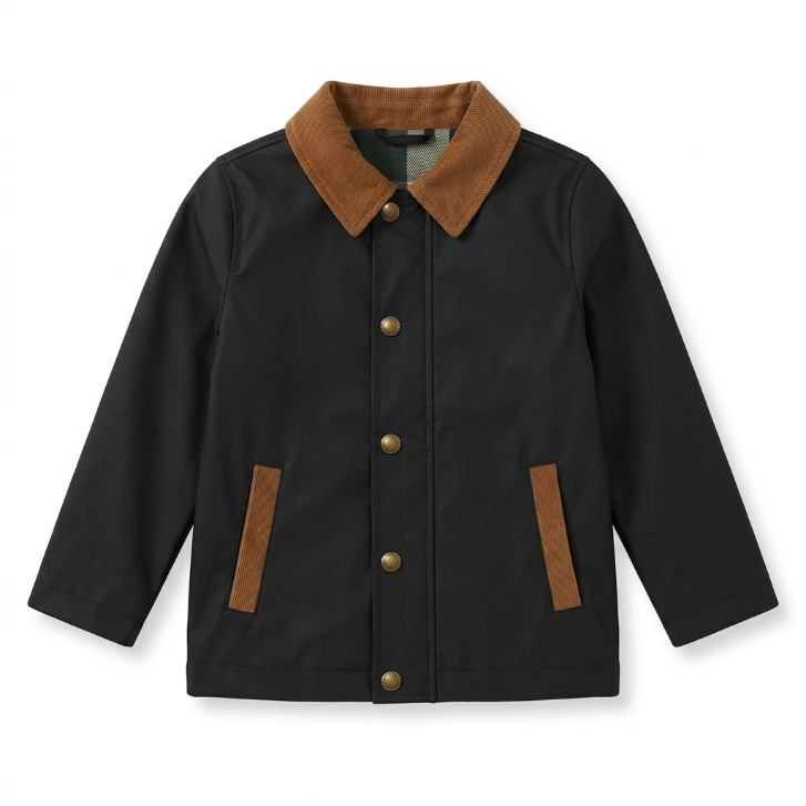 [WHOLESALE ONLY - CONTACT TO ORDER] Toddler & Boys Corduroy Collar Barn Jacket with Plaid Lining (Black) - Catalog Display Only (Do Not Order Directly)
