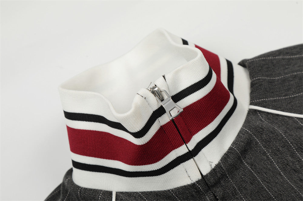 Men’s Striped Track Set – Colorblock Stand Collar Jacket & Straight-Leg Pants[NA-011]