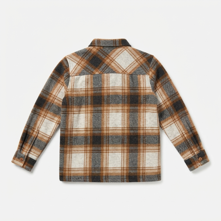 [WHOLESALE ONLY - CONTACT TO ORDER] Toddler Kids Brown Plaid Brushed Flannel Button-Down Shirt Jacket - Heavyweight Cotton Blend Shacket (Do Not Order Directly)