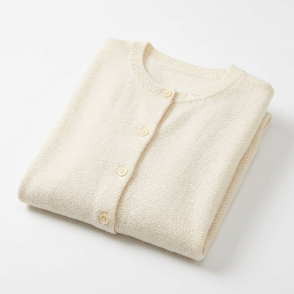 [WHOLESALE ONLY - CONTACT TO ORDER] Women's Ultra-Soft Cashmere-Feel Plain Knit Crewneck Button-Front Cardigan Sweater (Soft Milk White) [AW-193]