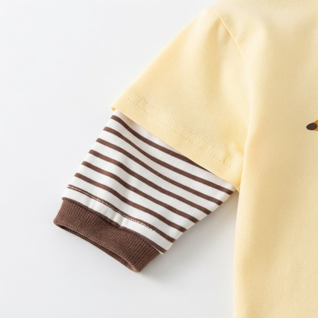 [WHOLESALE ONLY - CONTACT TO ORDER] Toddler Boys 2-Piece Faux Layered Striped Long Sleeve T-Shirt & Chino Pants Set - Cute Dachshund Dog Print Autumn Loungewear [KW-151]