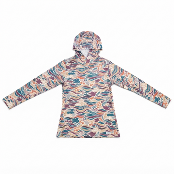 [WHOLESALE ONLY - CONTACT TO ORDER] Women's UPF 50+ Sun Protection Hoodie Long Sleeve Quick-Dry Outdoor Wave Print Rash Guard - Do Not Buy Direct