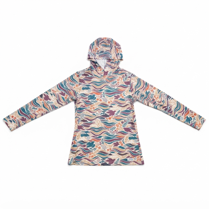 [WHOLESALE ONLY - CONTACT TO ORDER] Women's UPF 50+ Sun Protection Hoodie Long Sleeve Quick-Dry Outdoor Wave Print Rash Guard - Do Not Buy Direct