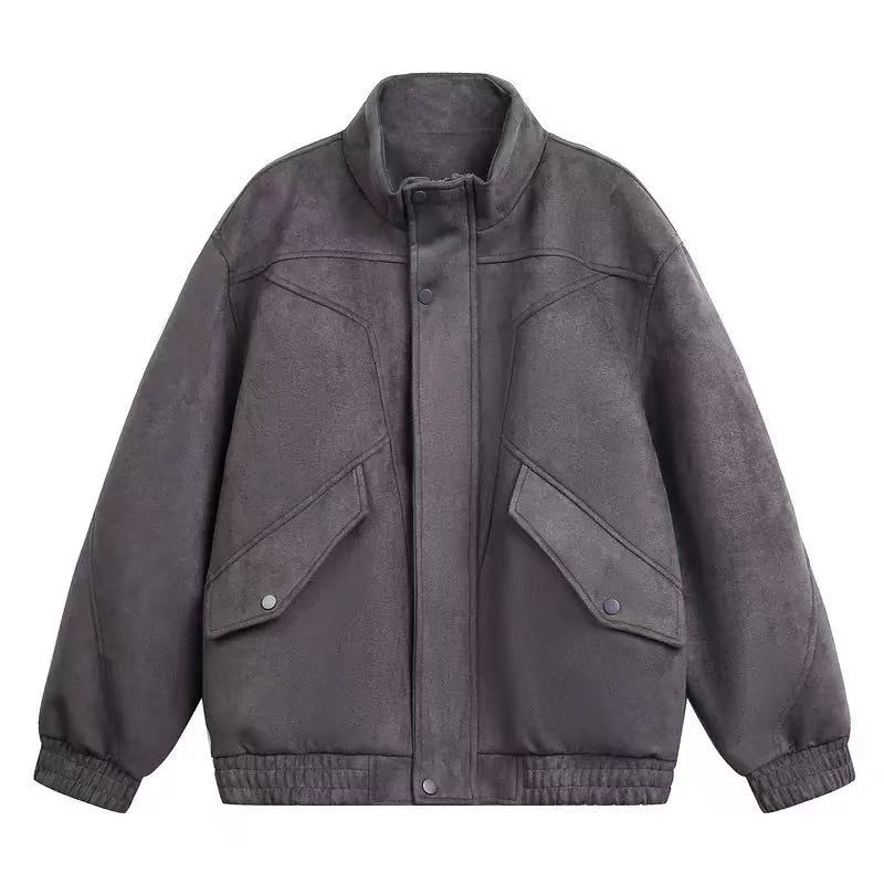 Spring '26 Stand Collar Suede Utility Jacket - Men's Loose Fit [DROP2-016]