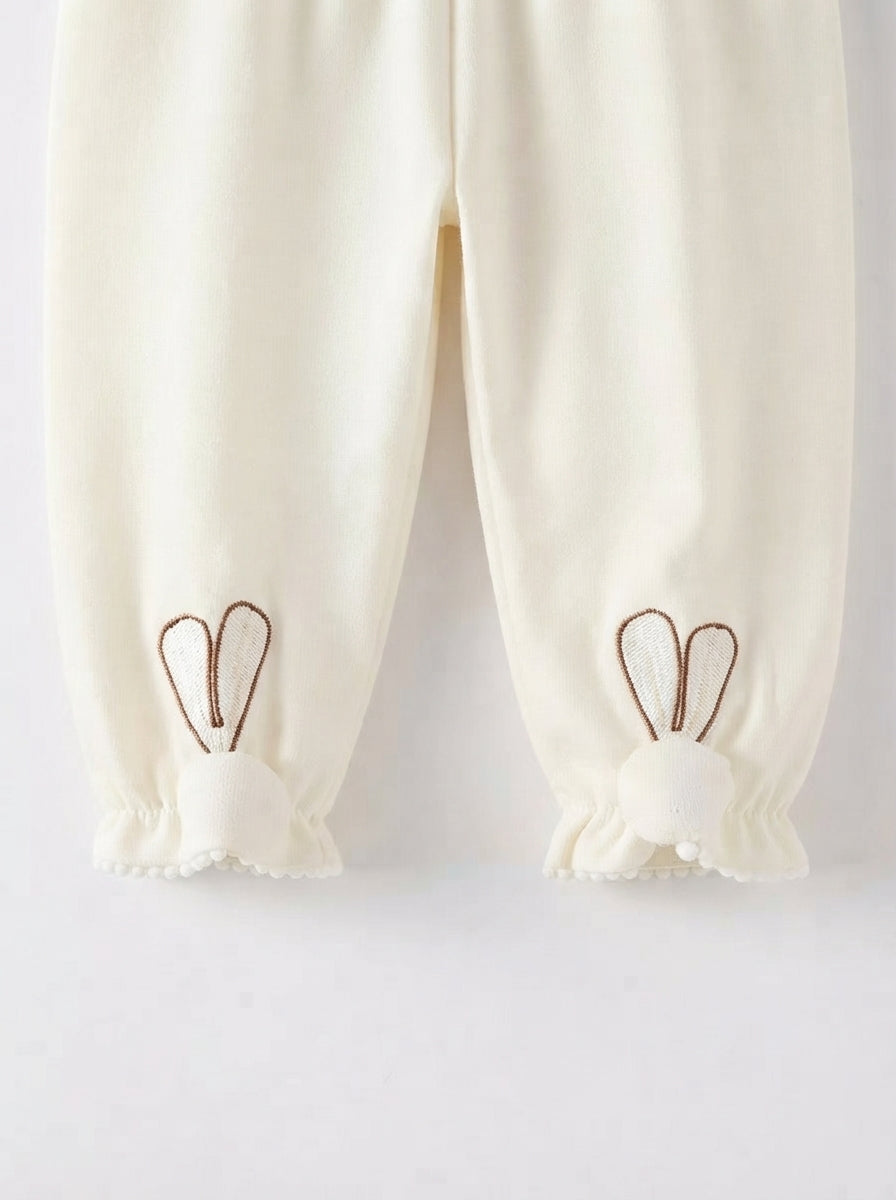 [WHOLESALE ONLY - CONTACT TO ORDER] Toddler Baby Girls 2-Piece Ruffle Sleeve Sweatshirt & Bunny Ears Cuffed Joggers Set - Floral Embroidery Loungewear [KW-101]