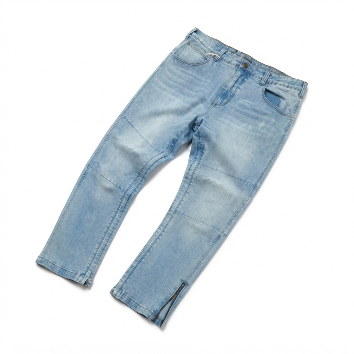 [WHOLESALE ONLY - CONTACT TO ORDER] Men's Light Wash Ankle Zipper Moto Denim Jeans Paneled Slim Straight Biker Pants - Do Not Buy Direct