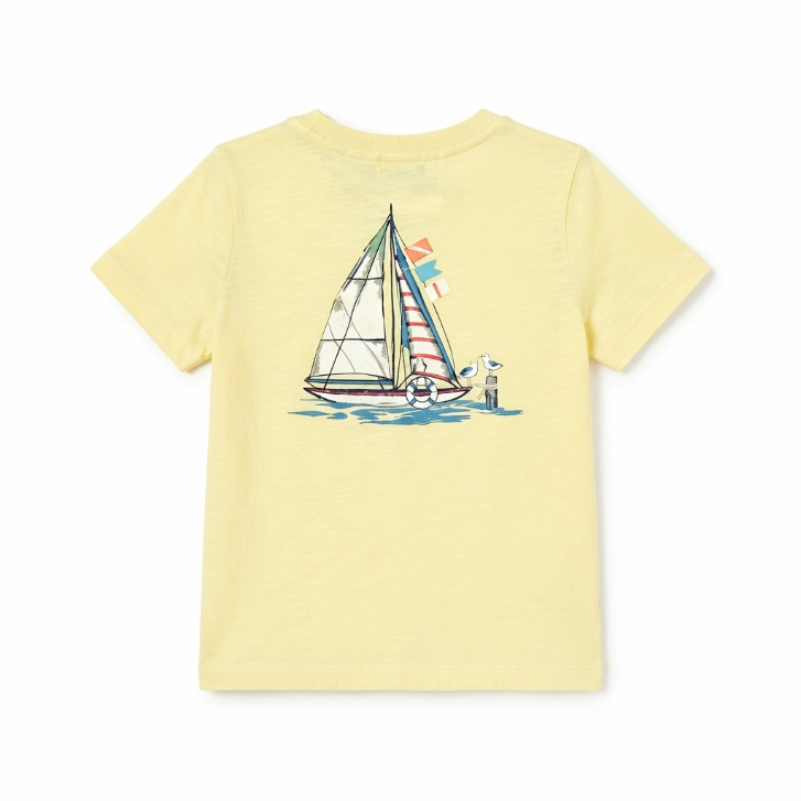 [WHOLESALE ONLY - CONTACT TO ORDER] Toddler & Boys 2-Piece Summer Sailboat Graphic T-Shirt & Sage Green Cotton Shorts Set - Catalog Display Only (Do Not Order Directly)