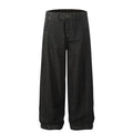 Unisex Vintage Black Denim Scimitar-Cut Wide-Leg Pants [DROP2-008]