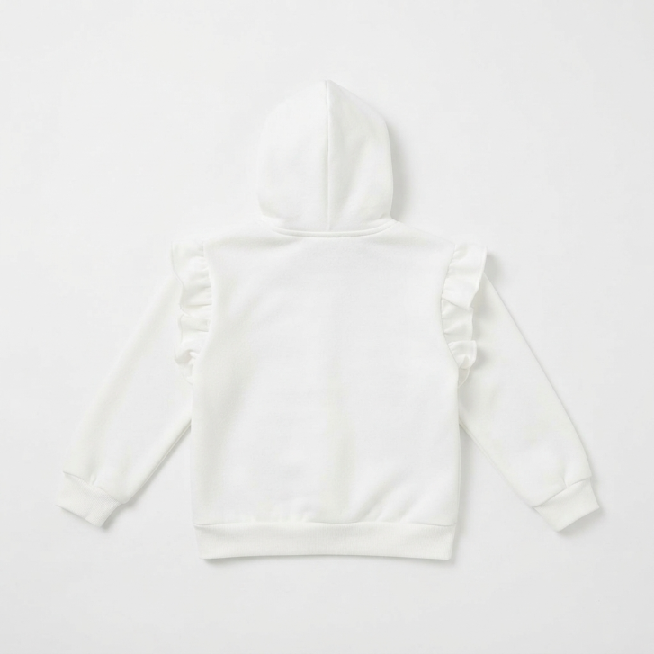 [WHOLESALE ONLY - CONTACT TO ORDER] Baby & Toddler Girls Cozy Cream Fleece Ruffle Hoodie & Snap-Crotch Pants 2-Piece Lounge Set - Catalog Display Only (Do Not Order Directly)