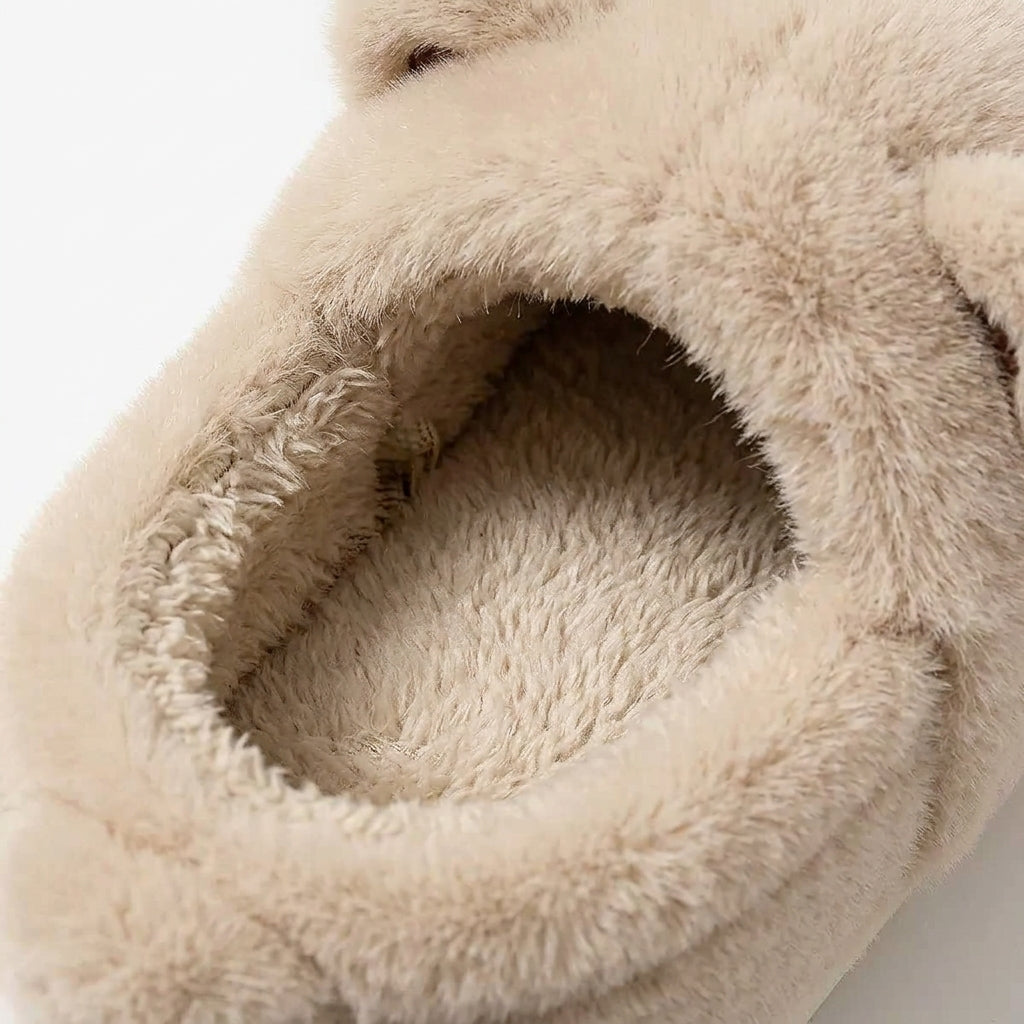 [WHOLESALE ONLY - CONTACT TO ORDER] Unisex 3D Teddy Bear Fluffy Faux Fur Memory Foam Winter Slippers - Platform Non-Slip House Shoes (Warm Oat Camel) [FM-109]