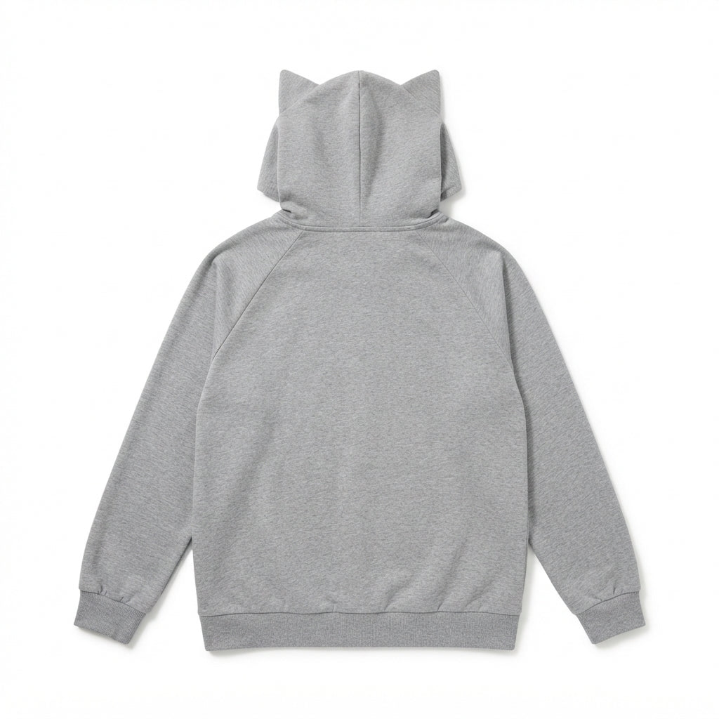 [WHOLESALE ONLY - CONTACT TO ORDER] Unisex Heavyweight 360GSM 85% Cotton French Terry 3D Cat Ear Full-Zip Raglan Hoodie (Heather Light Grey) [AW-112]