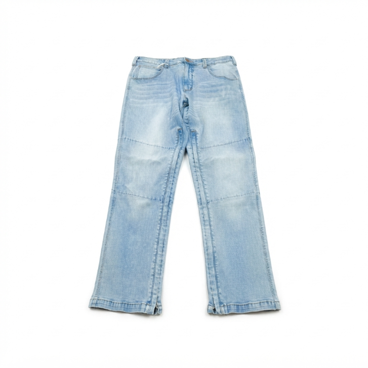 [WHOLESALE ONLY - CONTACT TO ORDER] Men's Light Wash Ankle Zipper Moto Denim Jeans Paneled Slim Straight Biker Pants - Do Not Buy Direct