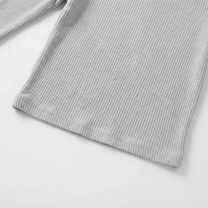 [WHOLESALE ONLY - CONTACT TO ORDER] Toddler Boys Heather Grey Waffle Knit Long-Sleeve Thermal T-Shirt - Car Embroidered Cotton Base Layer (Do Not Order Directly)