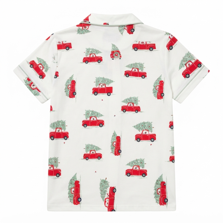 [WHOLESALE ONLY - CONTACT TO ORDER] Women's Christmas Vintage Red Truck Print Pajama Set 2-Piece Short Sleeve Button-Down Top and Pants - Do Not Buy Direct