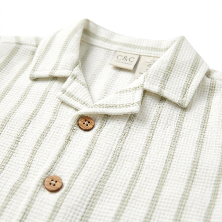 [WHOLESALE ONLY - CONTACT TO ORDER] Toddler Boys Striped Waffle Gauze Shirt & Shorts 2-Piece Summer Set (Sage Green) - Catalog Display Only (Do Not Order Directly)