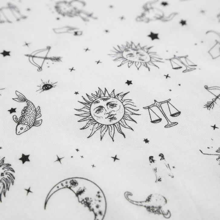 [WHOLESALE ONLY - CONTACT TO ORDER] Women's Celestial Zodiac Print Pajama Set 2-Piece Short Sleeve Notch Collar Top and Pants - Do Not Buy Direct