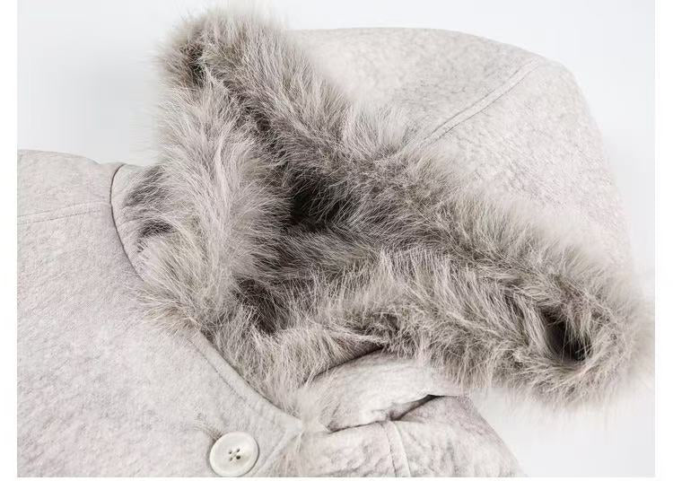 Vintage Style Oversized Plush Fur Collar Thick Winter Coat [DROP2-014]