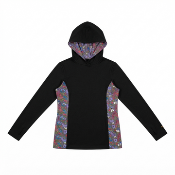 [WHOLESALE ONLY - CONTACT TO ORDER] Women's Floral Inset Performance Pullover Hoodie Slim Fit Drawstring Activewear Sweatshirt - Do Not Buy Direct