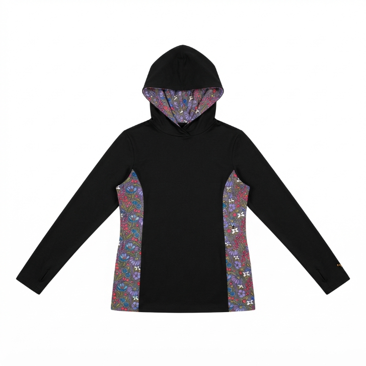 [WHOLESALE ONLY - CONTACT TO ORDER] Women's Floral Inset Performance Pullover Hoodie Slim Fit Drawstring Activewear Sweatshirt - Do Not Buy Direct