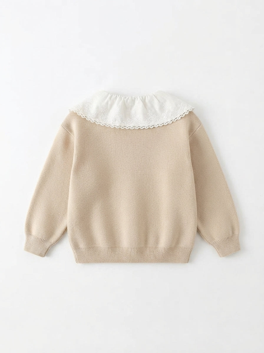 [WHOLESALE ONLY - CONTACT TO ORDER] Toddler Baby Girls 3D Pom-Pom Cherry Knit Cardigan - Embroidered Peter Pan Collar Fall Winter Sweater[KW-127]