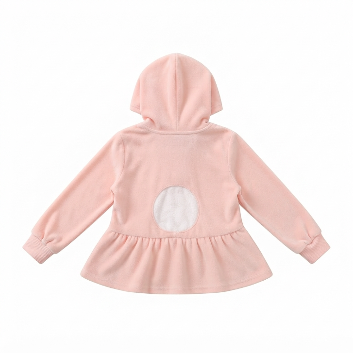 [WHOLESALE ONLY - CONTACT TO ORDER] Toddler Girls Pink Velour Peplum Zip Hoodie and Sweatpants 2-Piece Set - Cozy Cotton Fleece Cartoon Character Loungewear (Do Not Order Directly)