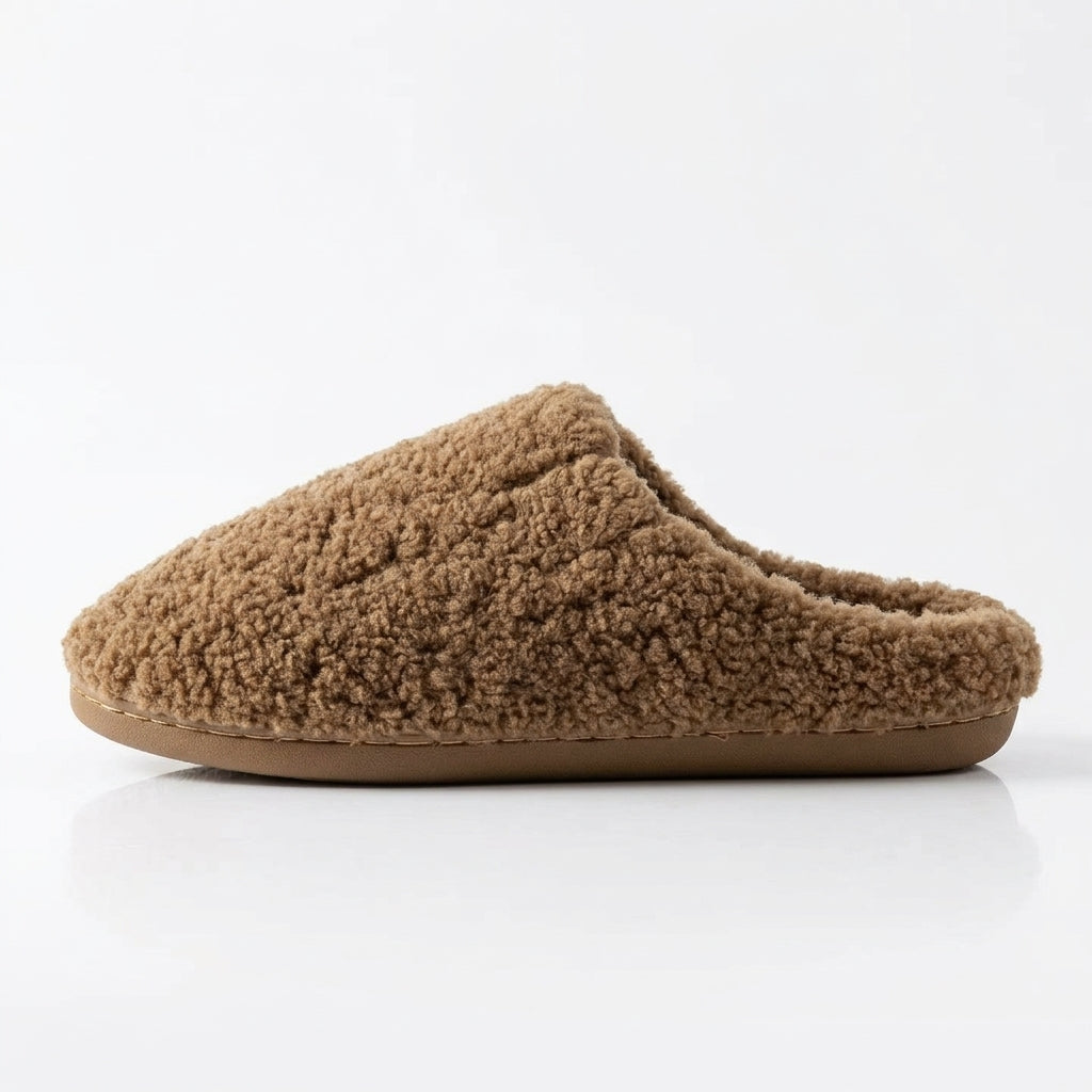 [WHOLESALE ONLY - CONTACT TO ORDER] Unisex Curly Boucle Sherpa Fleece Memory Foam Winter House Slippers (Warm Chestnut Brown) [FM-107]
