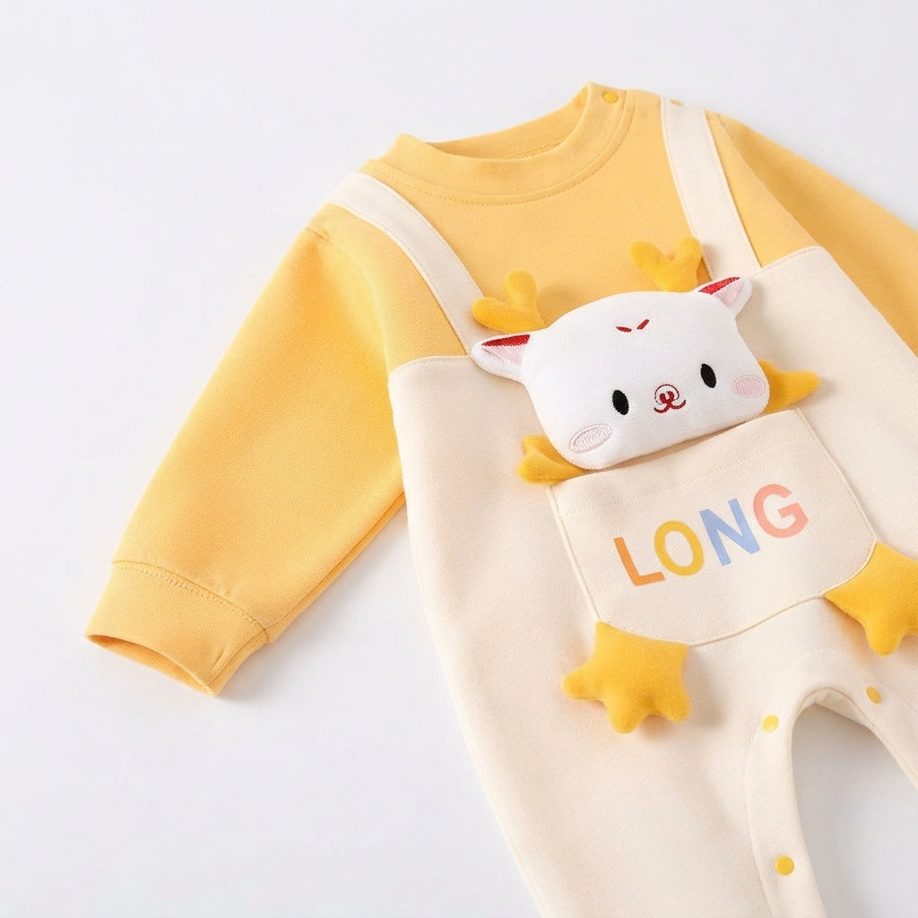 [WHOLESALE ONLY - CONTACT TO ORDER] Newborn Infant Baby Long Sleeve Romper - Cute 3D Plush Dragon Deer Creature Overall Suspender Footless Jumpsuit [KW-172]
