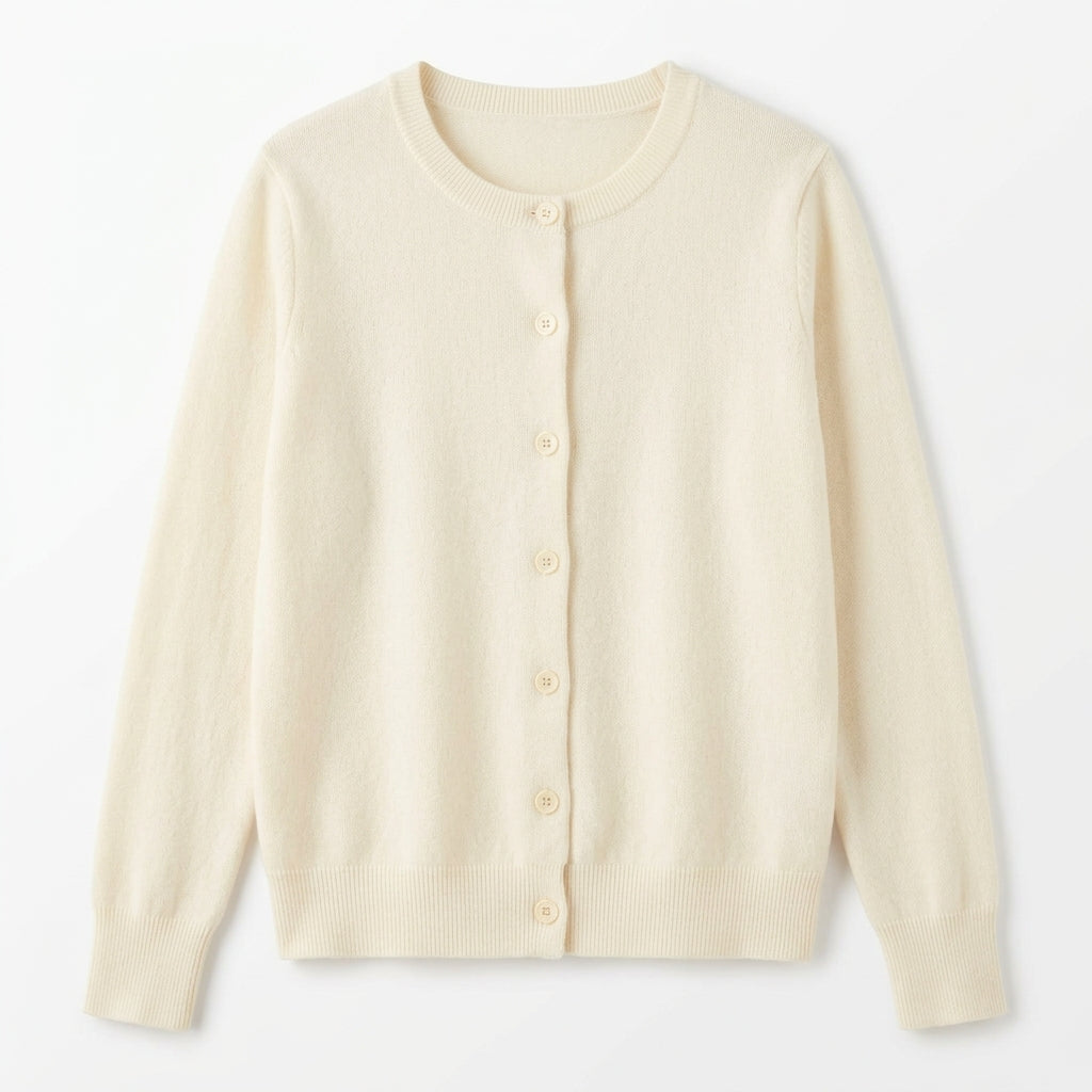 [WHOLESALE ONLY - CONTACT TO ORDER] Women's Ultra-Soft Cashmere-Feel Plain Knit Crewneck Button-Front Cardigan Sweater (Soft Milk White) [AW-193]