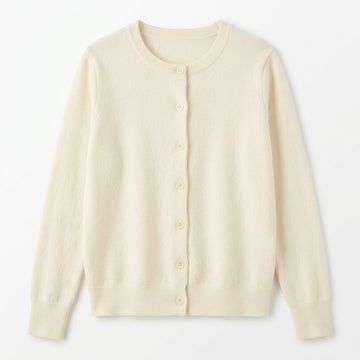 [WHOLESALE ONLY - CONTACT TO ORDER] Women's Ultra-Soft Cashmere-Feel Plain Knit Crewneck Button-Front Cardigan Sweater (Soft Milk White) [AW-193]