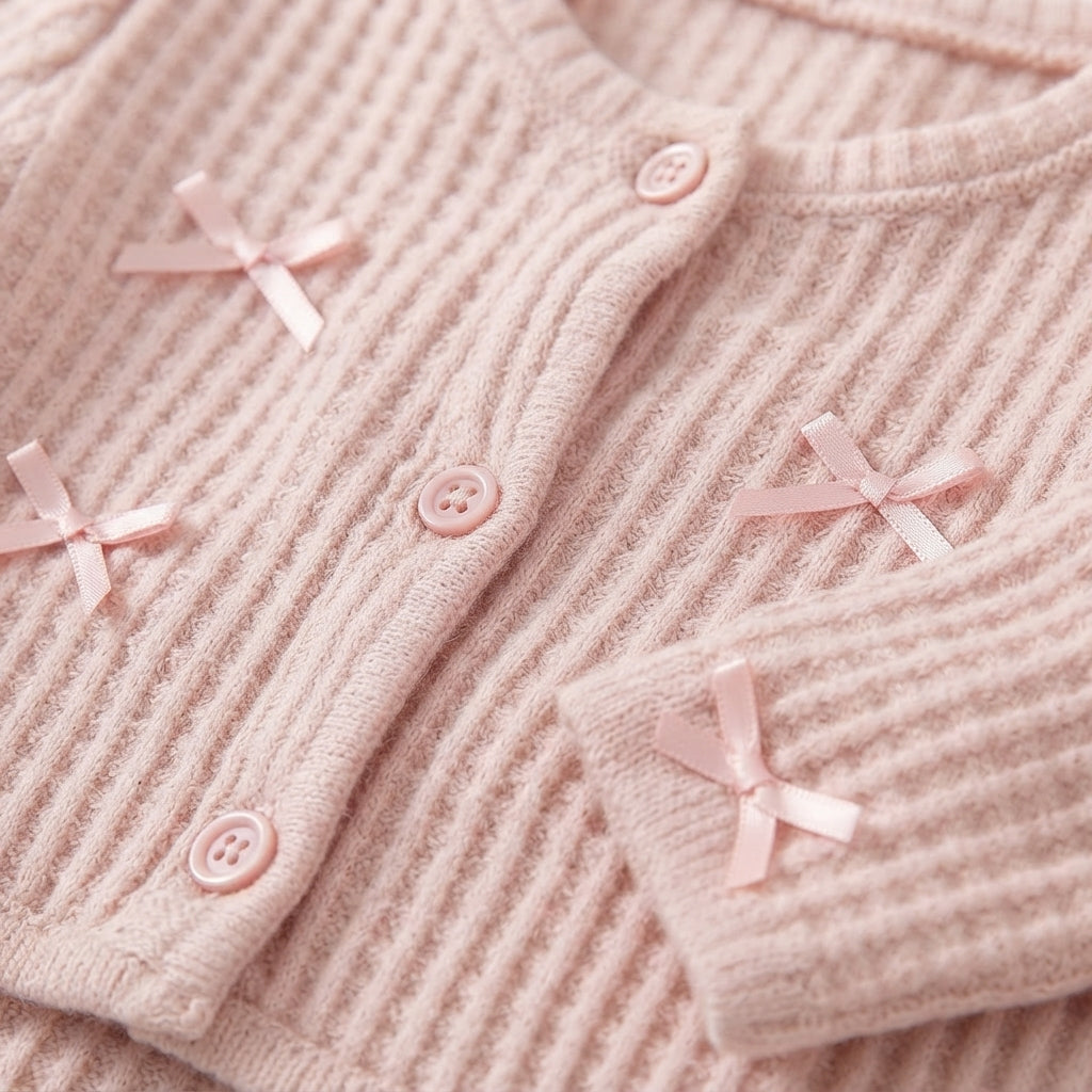 [WHOLESALE ONLY - CONTACT TO ORDER] Toddler Baby Girls 2-Piece Ribbed Knit Cardigan & 3D Rosette Bubble Tutu Dress Set - Balletcore Princess Outfit [KW-168]
